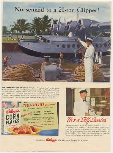 1942 A joint ad for Pan American and Corn Flakes featuring a Sikorsky S-42.